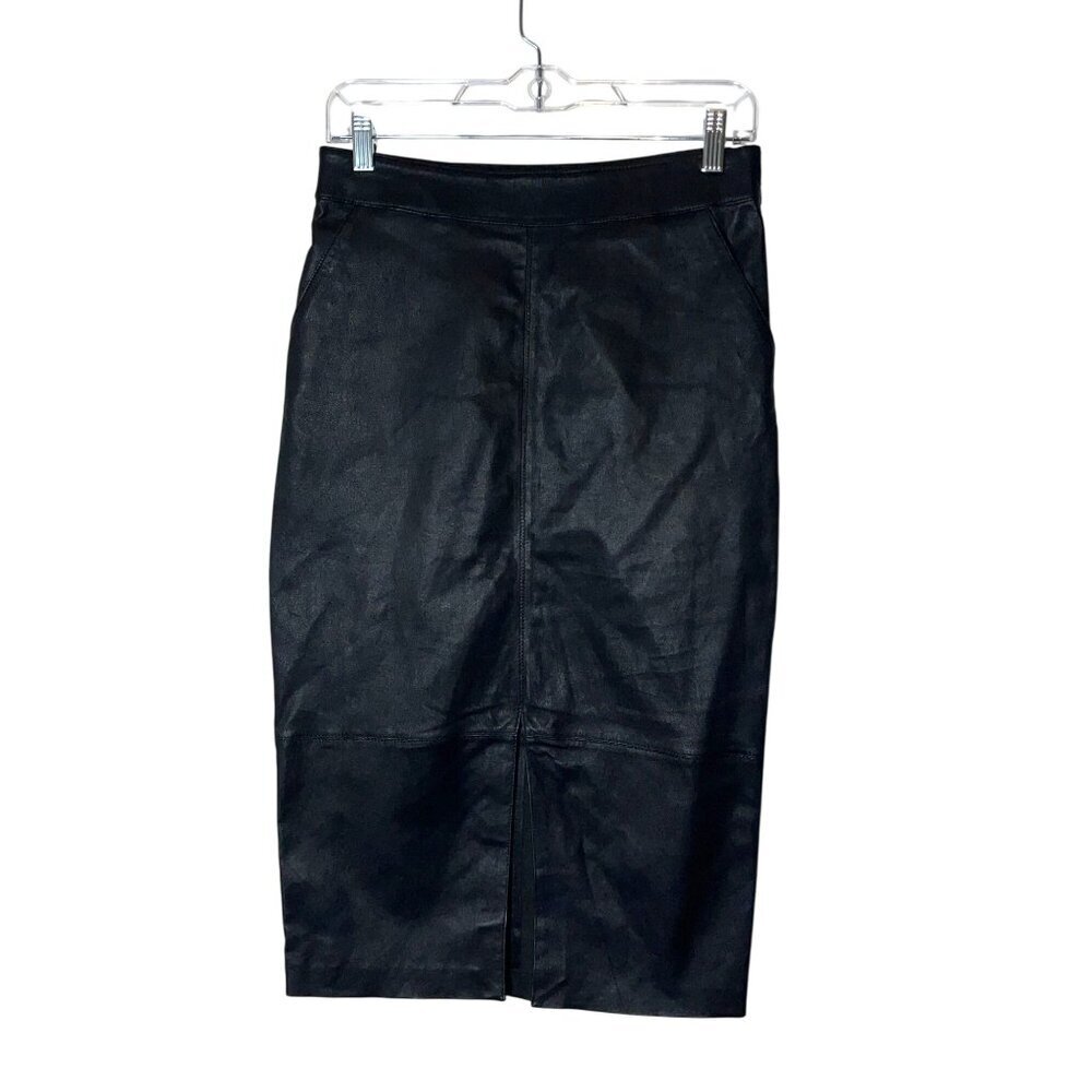 Ba&Sh Black Faux Leather Midi Pencil Skirt Size Medium
